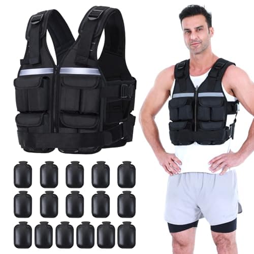 Sportneer Adjustable Weighted Vest Weights: 2-18 lbs/2-42 lbs Washable Weight Vest for Walking 16 In 1 Fast Adjust Rucking Vest for Women and Men Home Gym Running Jogging Strength Training Vests