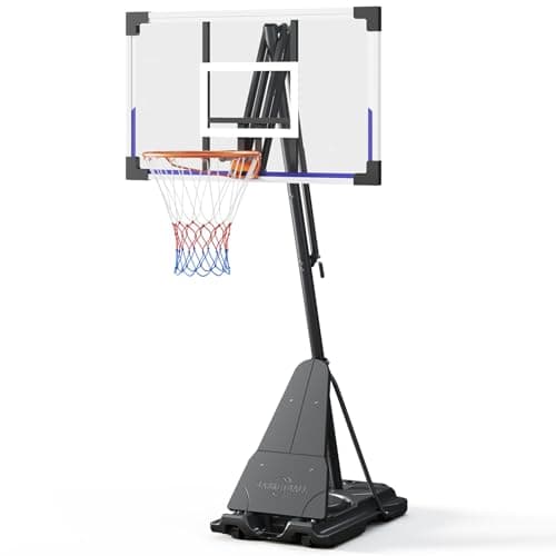 TONBUX Basketball Hoop Outdoor 48 Inch Shatterproof PC Backboard, 5.25-10FT Stepless Adjustable Height, Portable Basketball Hoop for Kids/Teens/Adults in Backyard, Driveway and Indoor