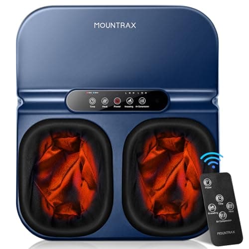 MOUNTRAX Foot Massager Machine with Heat, Foot Massager for Plantar Fasciitis, Neuropathy Pain, Shiatsu Foot Massager with Remote, Fits Feet Up to Men Size 12 (Blue)
