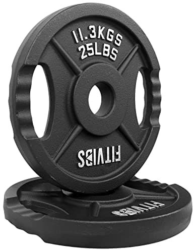 Olympic 2-Inch Cast Iron Plate Weight Plate for Strength Training and Weightlifting, Two Hole Style, 25LB Pair