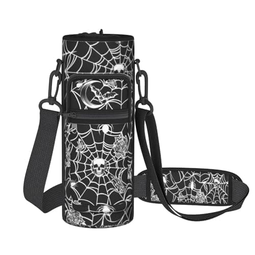 Baiheyi Halloween Water Bottle Sling Bag for 25oz/32oz Tumblers,Adjustable Neoprene Water Bottle Carrier Bag,Insulated Carrier with Shoulder Strap & Phone Pocket - Spider Web Gifts for Women