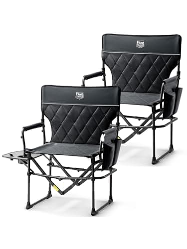 TIMBER RIDGE Heavy Duty Camping Chair with Compact Size, Portable Directors Chair with Side Table and Pocket for Camping, Lawn, Sports and Fishing, Supports Up to 400lbs, Black 2 Pack