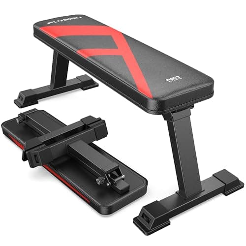 FLYBIRD Foldable Flat Weight Bench For Home Gym, Sturdy Strength Training Workout Bench, Space-saving Bench Press Flat Exercise Bench, Easy to Assemble (A-Red)