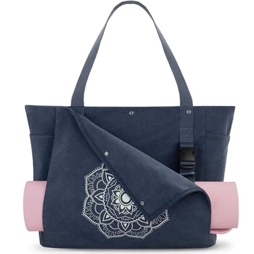 Gonex Yoga Mat Bag, Yoga Gym Bag Tote Bag with Multi Pockets For Women Men, Canvas Yoga Mat Carrier Take in Out Mat Easily For Pilates Travel Workout Office, Blue, Extra Large