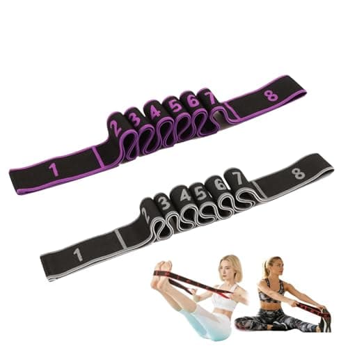 2pcs Stretching Resistance Band with Marked Sections, 8 Section Elastic Stretch Strap for Yoga, Pilates, Physical Therapy, Home & Gym Training (2-piece Set)