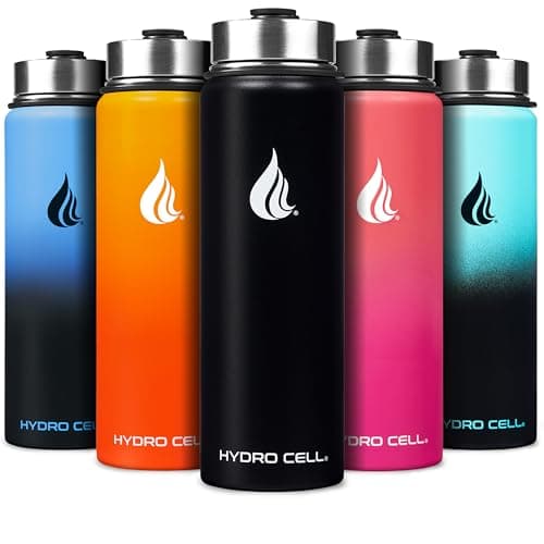 HYDRO CELL Stainless Steel Insulated Water Bottle with Straw - For Cold & Hot Drinks - Metal Vacuum Flask with Screw Cap and Modern Leakproof Sport Thermos for Adults (Black 24oz)