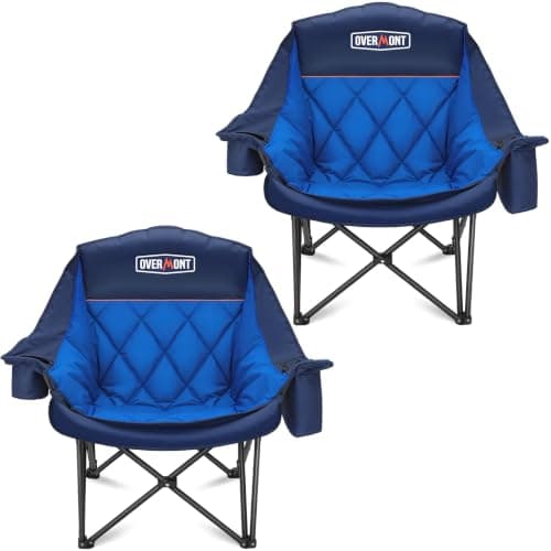 Overmont Oversized XL Camping Chair for Adults - 2 Pack 500lbs Support Heavy-Duty Padded Folding Chair with Side Pocket Cup Holder Cooling Bag for Outdoor Sports Garden Beach Fishing Lawn Blue