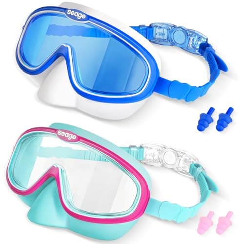 Seago Kids Swim Goggles 2 Pack for 3-12, Anti-Fog UV Protection Clear Wide View No Leaking, Pool Water Toddler Goggles with Nose Cover Swimming Goggles for Kids 6-14 3-5 3-6 4-7 8-12 Boys Girls
