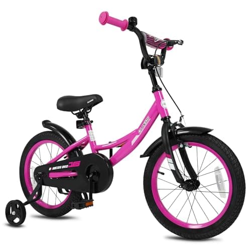 Olakids Kids Bike, 12 14 16 18 Inch BMX Style Toddlers Bike with Training Wheels Adjustable Seat Handlebar Coaster Brake Handbrake Safety Bell, Children's Bicycle for Boys Girls (16 Inch, Pink)