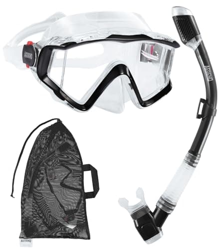 Aegend Snorkeling Gear for Adults Youth Kids, Snorkel Mask with Top Dry Valve - Panoramic View Anti-Leak and Anti-Fog with Mesh Bag for Snorkeling, Scuba Diving, Freediving & Swimming