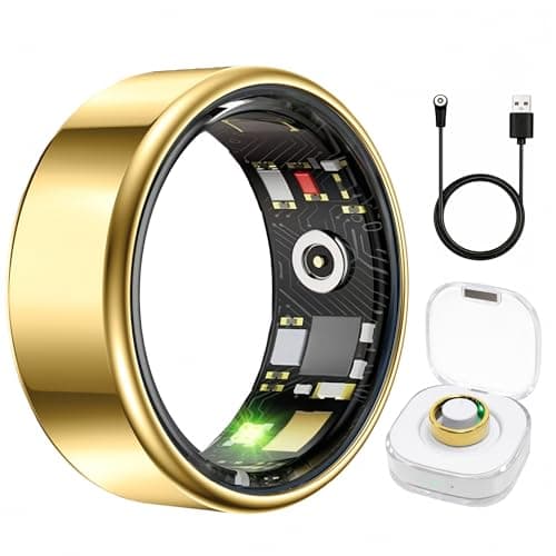 Aoyool Smart Ring Health & Fitness Tracker for Men & Women, Heart Rate, SPO₂, Sleep & Activity Monitoring, IP68 Waterproof, Long Battery Life, Family Care Mode, No Subscription Fee (Gold, 12)