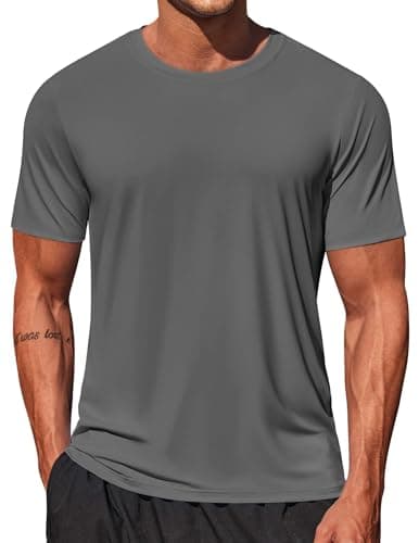 COOFANDY Mens Swim T Shirt Short Sleeve UV Protection Sun Shirts Rash Guard Beach Shirts Cooling Breathable Swimwear Dark Gray