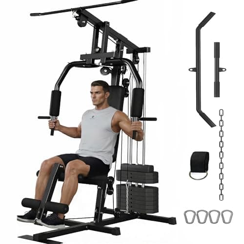 Home Gym Equipment, Multifunctional Workout Station with 100LBS Weight Stack, Home Gym Machine for Full Body Traning with LAT Pulldown System