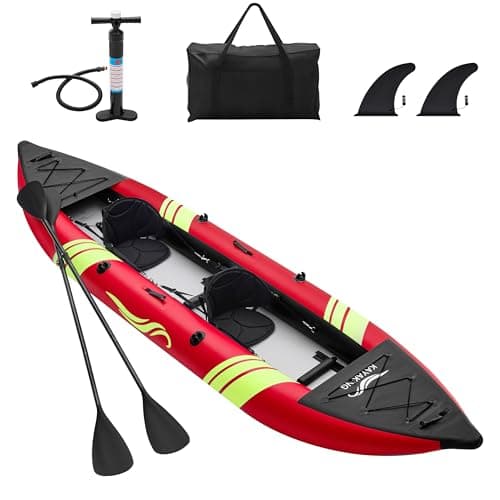 WETURE Inflatable Kayak 2 Person, Tandem Touring Kayaks for Adults, 12.5FT 507 LBS Capacity, Portable Kayak with Luminous Strips, Adjustable Kayak Seat, 2 Paddles, 2 Tail Fins, Pump &Storage Bag,Red