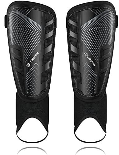 Upgraded Soccer Shin Guards Pads for Kids Youth Adults, CE Certified AirsFish Shin Guard Sleeves Protection Gear for Boys Girls Soccer Games EVA Cushion Reduce Shocks and Injuries (Black, S Plus)