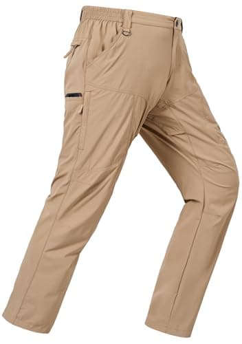 SPOSULEI Mens Work Pants Lightweight Breathable Cargo Hiking Outdoor Waterproof Quick Dry Stretch Tactical Travel Trekking Pants with Zipper Pockets Khaki 42Wx30L