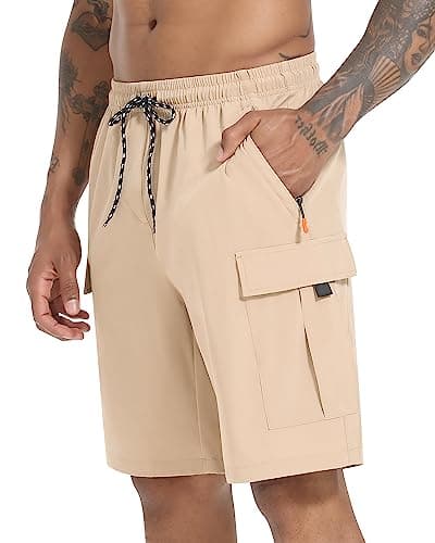 Men's Cargo Shorts Quick Dry Lightweight Stretch Hiking Shorts for Men with 5 Pockets No Lining Khaki