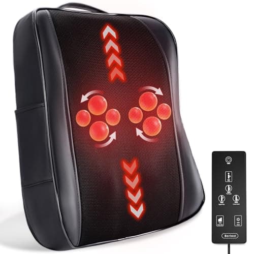 Boriwat Back Massager with Heat, Shiatsu 4D Kneading Rolling Up and Down Back Massage for Pain Relief Deep Tissue, Track-Guided Lower Back Massager for Lumbar, Shoulder, Gifts for Women Men Mom Dad