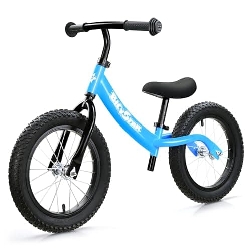 bicystar 14 Inch Toddler Balance Bike for 3-5 Year Old, Real Rubber Air Tires, No Pedal Kids Bike with Adjustable Seat & Handlebar, Footrest, Gift Bike for 3-5 Boys Girls, Blue