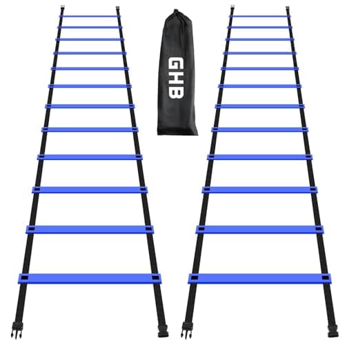 GHB Pro Agility Ladder 2 Pack Agility Training Ladder Speed 12 Rung 20ft with Carrying Bag (Blue)