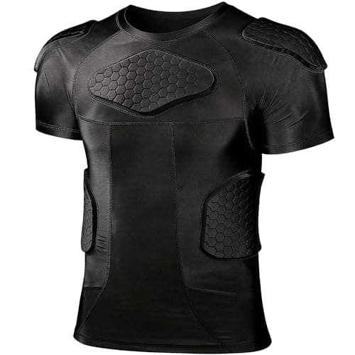 Eicolorte Youth Padded Compression Shirt Rib Protector Compression Shirt for Football Baseball Padded Shirt Football Padded Shirt Men (Small) Black