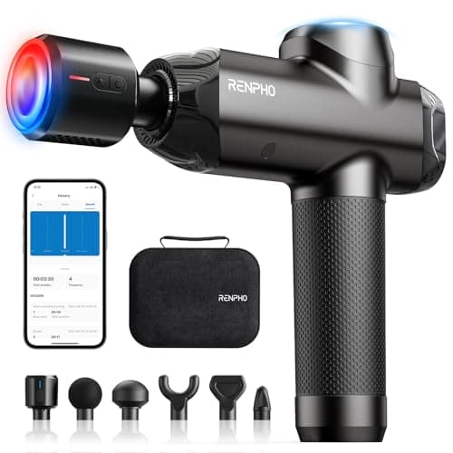 RENPHO Thermacool Massage Gun with Heat and Cold, Fathers Day Dad Gifts, 12mm Amplitude Deep Tissue Handheld Percussion Massager for Professional Athletes, App Controlled Guided Courses, 6 Speeds