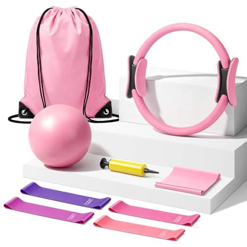 Pilates Kit for Home Workout: Pilates Ring and Ball Set for Women with Resistant Loops, Stretch Band & Storage Bag - Essentials Pilates Accessories Kit for Beginners Full Body Workouts