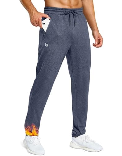 Men's Fleece Lined Winter Pants 32"/34"/36" Inseam Tall Sweatpants with Zipper Pockets Warm Athletic Joggers Men(Heather Dusty Blue,34-M)