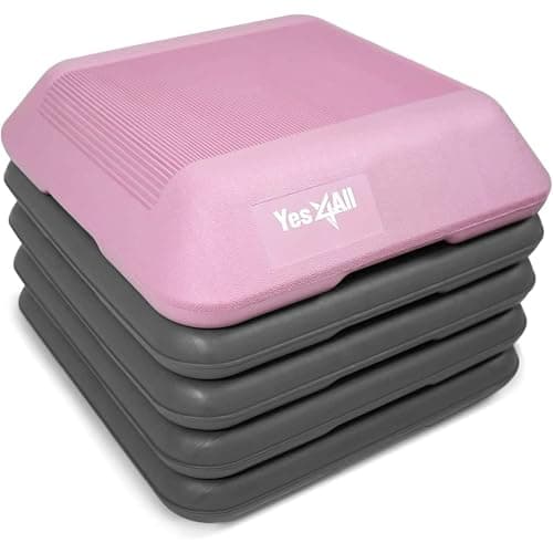 Yes4All 16"x16" Height-Adjustable High Step Aerobic Platform with 4 Risers for Home Gym Exercise Fitness Workout, Cardio and Jumping (Pink Grey)