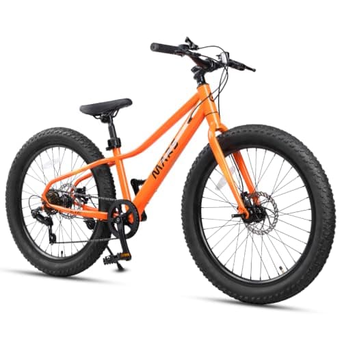Glerc Mars Kids Mountain Bike, 24 Inch Fat Tire Bike for Teen Ages 9-15 Year Old, Boys Bicycle with 2.8-Inch Wide Tires and 6 Speed Drivetrain, Orange