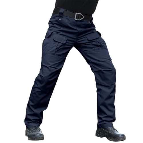 Hiwise Men's Stretch Tactical Pants Water Resistant Ripstop Cargo Pants Outdoor Lightweight EDC Work Hiking Pants (Navy Blue, 40WX34L)