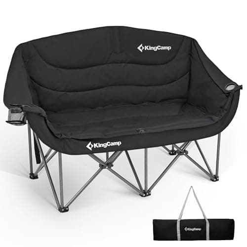 KingCamp Double Camping Chair, Oversized 880lbs Heavy Duty Loveseat for Adults Portable Folding XL 2 Person Couch Padded Comfortable Two Seat with Cup Holder for Outdoor Lawn Backyard, Black
