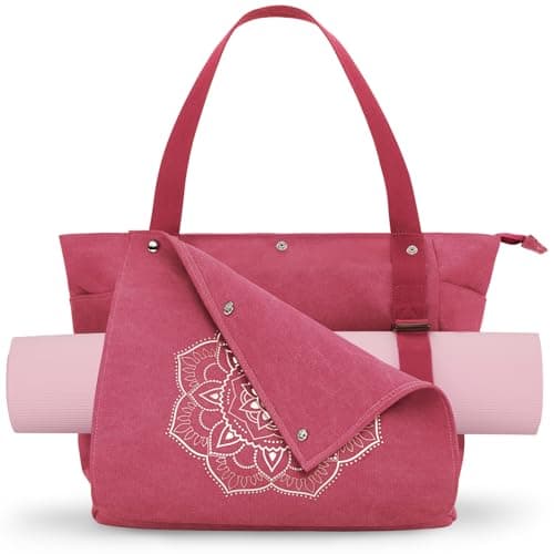 Gonex Yoga Mat Bag, Yoga Gym Bag Tote Bag with Multi Pockets For Women Men, Canvas Yoga Mat Carrier Take in Out Mat Easily For Pilates Travel Workout Office, Brick Red