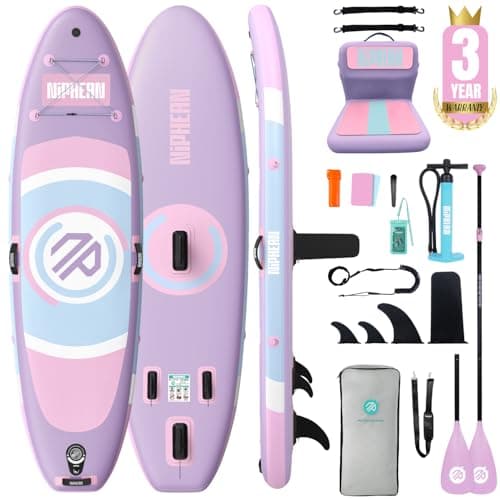 Niphean(Ultra-Light) Inflatable Paddle Board with StabilTrac Fin and Durable SUP Accessories, 10' Stand Up Paddle Boards for Adults & Youth, Versatile Yoga Paddle Board-Lavender Whispers with Seat