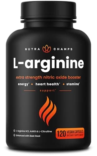 NutraChamps L-Arginine Supplement 1000mg + L-Citrulline 250mg & Beet Root – Nitric Oxide Booster for Heart Health, Energy & Stamina – Extra Strength Amino Acid Complex – 120 Vegan Capsules