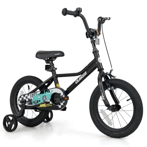 Olakids Kids Bike, 12 14 16 18 Inch Racing Car Themed Toddlers Bike with Training Wheels Adjustable Seat and Handlebar Coaster Brake and Handbrake, Children's Bicycle for Boys Girls (14 Inch, Black)