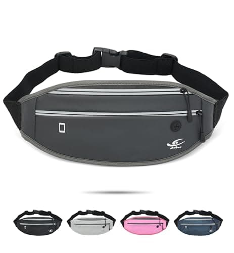 HiRui Slim Fanny Pack for Men Women, Adjustable Exercise Waist Pack Reflective Running Belt for Sports Workout Cycling Hiking, Casual Hands-Free Wallets Phone Bag Fits All Phones (Dark Gray)