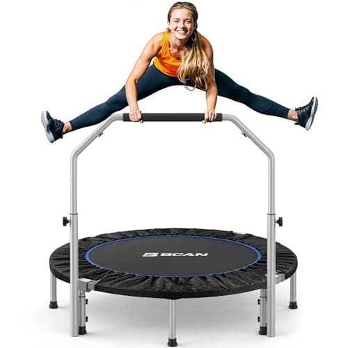 BCAN SP2 48" Foldable Mini Trampoline Max Load 440lbs, Fitness Rebounder with Adjustable Foam Handle, Exercise Trampoline for Adults Indoor/Garden Workout | FED Fitness, Black