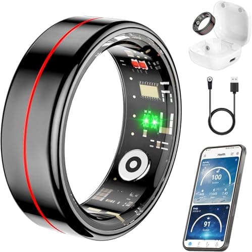 Fit Ring, Smart Health Rings for Women Men with Heart Rate,Blood Oxygen,HRV,Stress Level, Sleep Monitor, Step Tracker, No Subscription Fee, IP68 Waterproof Smart Ring for iphone &Android (Black, 12#)