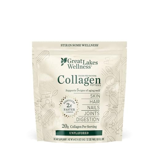 Great Lakes Wellness Collagen Peptides Powder – Supports Skin, Hair, Nails, Joints & Digestion – Hydrolyzed, Quick Dissolve, Non-GMO, Keto & Kosher – Pure Collagen Protein (64 oz, 90 Servings)