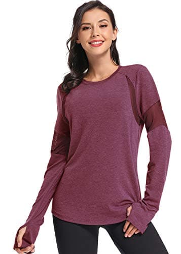 Muzniuer Long Sleeve Workout Shirts for Women Long Sleeve Yoga Shirts Workout Top for Women Gym Athletic Clothes Long Sleeve Sports Shirts for Women Running Shirts Burgundy XL