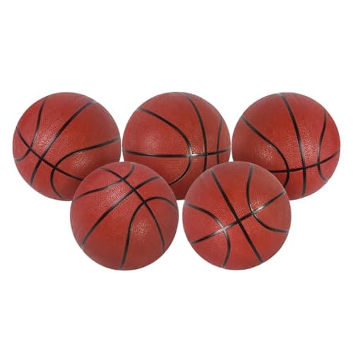 Aoneky 5-Pack Size 7 Rubber Basketballs with Pump, Official Size Basketballs Bulk for Team Training, Schools, Camps, Indoor Outdoor Use, Ships Flat, Brown