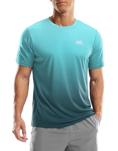 Men's UPF 50+ Sun Protection Dry Fit Workout T-Shirts Rash Guard Swim Shirts Moisture Wicking Tee for Athletic, Beach, Hiking (Gradient Green, XXL)