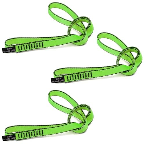 KINGTLE 18MM Nylon Climbing Sling Runner - 23KN CE2008/EN566 Certified Webbing Straps for Rock Climbing, Rappelling, Hammock Rigging & Yoga Swing (Green-3pcs, 60cm)