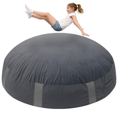FINCOME Round Crash Mat 4FT/5FT Kid Sensory Pads with Epe Foam Gray Circle Crash Mat with Soft/Washable Cover Sensory Tool for Climbing Wall Playroom School Sensorys Therapy