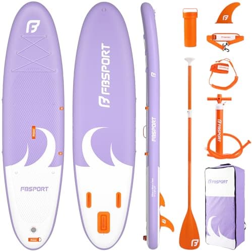 FBSPORT 11' Premium Stand Up Paddle Board, Yoga Board with SUP Accessories & Carry Bag | Wide Stance, Surf Control, Non-Slip Deck, Leash, Paddle and Pump for Youth & Adult (Light Purple)