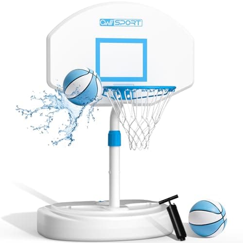 AWII SPORT Pool Basketball Hoop Poolside,36 in White Finish Adjustable Basketball Hoop for Pool,Rust Proof Stainless Steel 15in Rim,2 Pool Basketballs Included