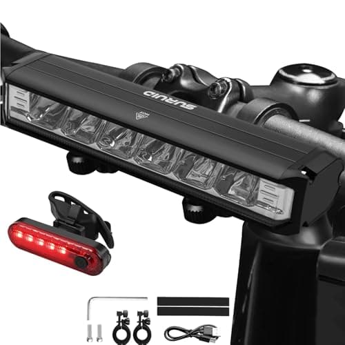 Suruid Super Bright LED Bike Light, USB Rechargeable Bicycle Light 5 Modes, Waterproof Bike Headlight with Taillight, Daytime Running Light, MTB Off-Road Cycling Commuting
