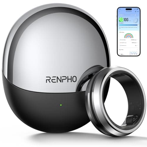 RENPHO Lynx Smart Ring-All Day Sleep & Activity Tracking, Includes Charging Case, Gifts for Men, 7-Day Battery Life, Subscription-Free App for iOS & Android, Size Before You Buy (Silver, Size 10)