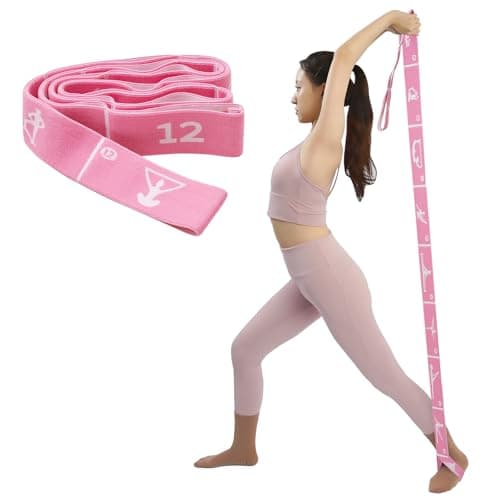 12 Loops Yoga Strap with Stretching Straps for Physical Therapy, Pilates Straps for Full Body Deep Stretch, Extra Long Elastic Stretch Bands for Tall People, Adjustable Loop Belt for Gymnastics, Ballet, Dance & Flexibility Training